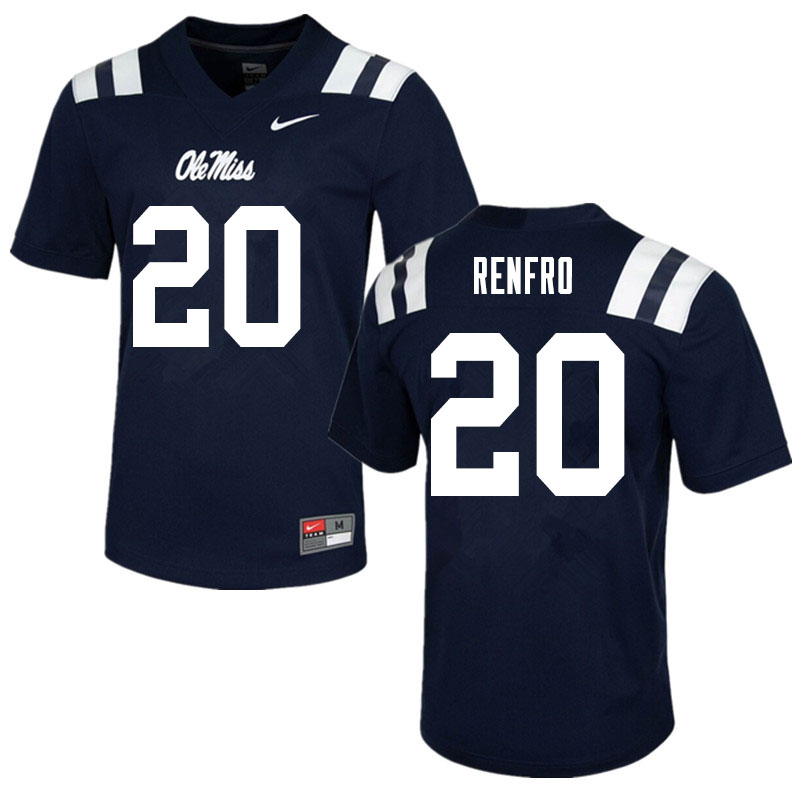 Men #20 Kade Renfro Ole Miss Rebels College Football Jerseys Sale-Navy